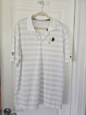 NFL White and Light Gray Striped Polo with Team Patch